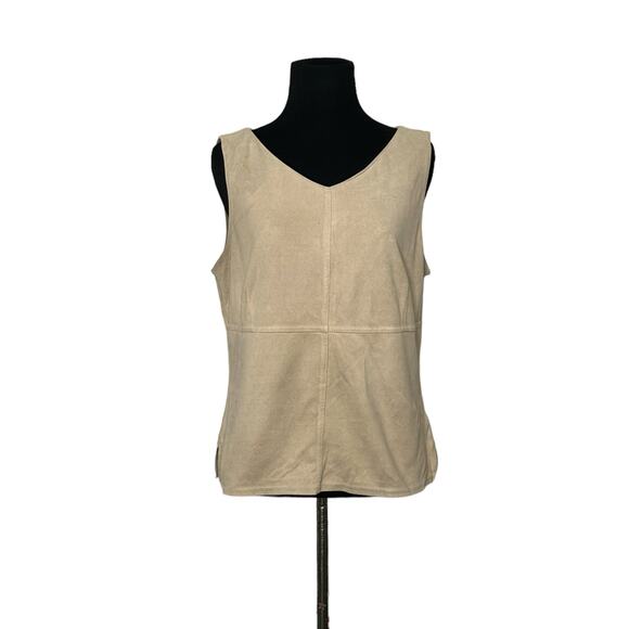 Kathy Ireland beige velvet sleeveless v neck top size Medium - Picture 10 of 10